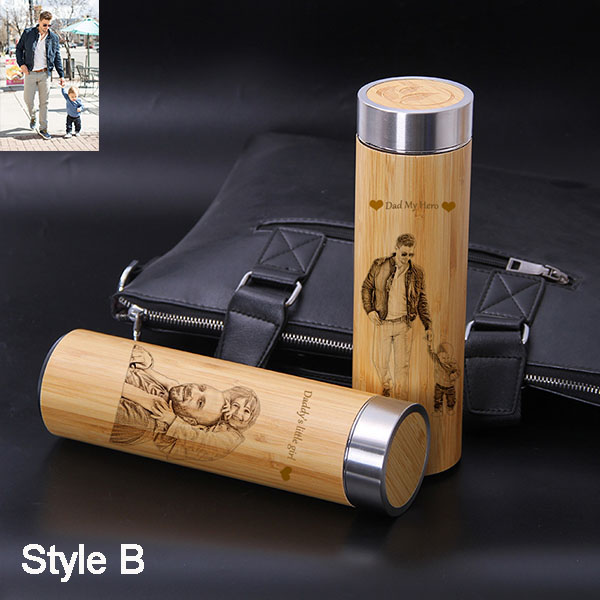 UPFLICK Personalized Custom Name Bamboo Thermos Water Bottle